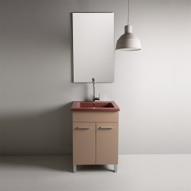 Mobile lavatoio design YORK 60x51 Rosso con mobile MDF Tortora Laccato