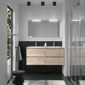 Mobile Bagno 120 Doppia Vasca Ceramica Legno Naturale Cassetti