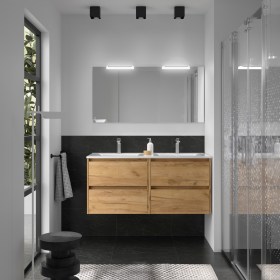 Mobile Bagno 120 Doppia Vasca Ceramica Legno Rovere Cassetti