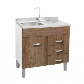 sottolavello cucina anta e cassetti 80x50 Teak + lavello Inox con vasca a sx