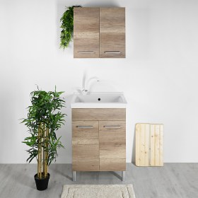 Vasca in ceramica 60x50 con mobile lavatoio Domina mix wood